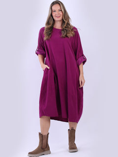 Plus Size Winter Corduroy Dress Magenta