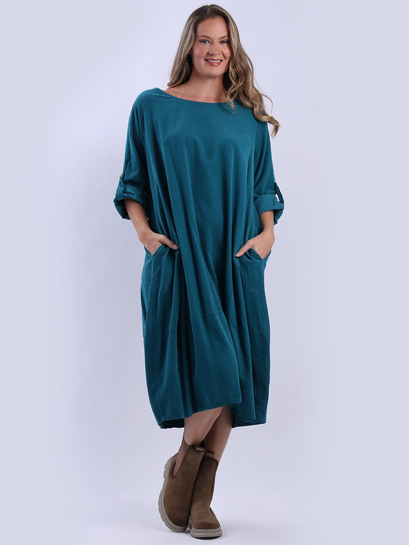 Plus Size Winter Corduroy Dress Teal