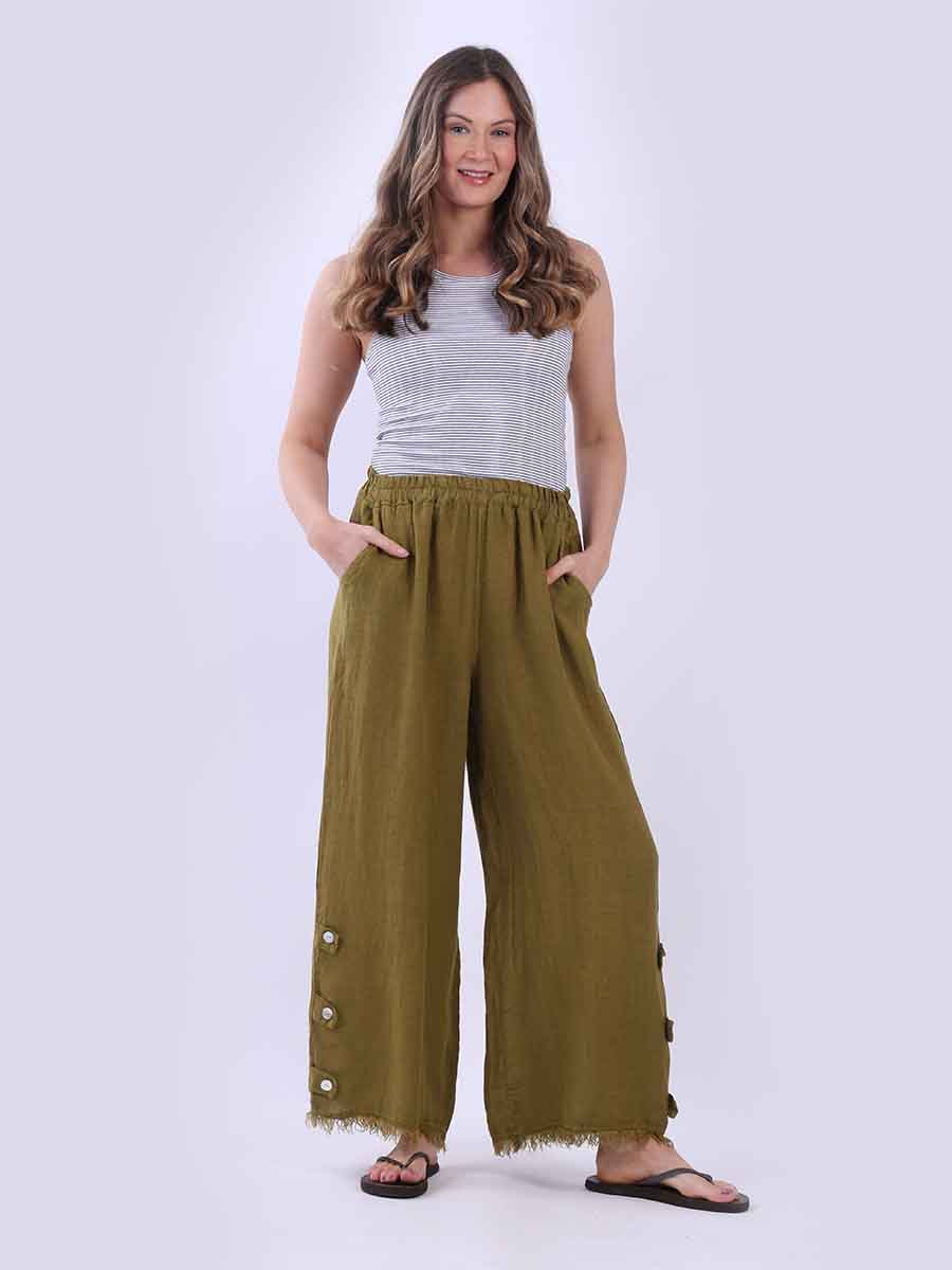 Wide Leg Linen Pant Olive