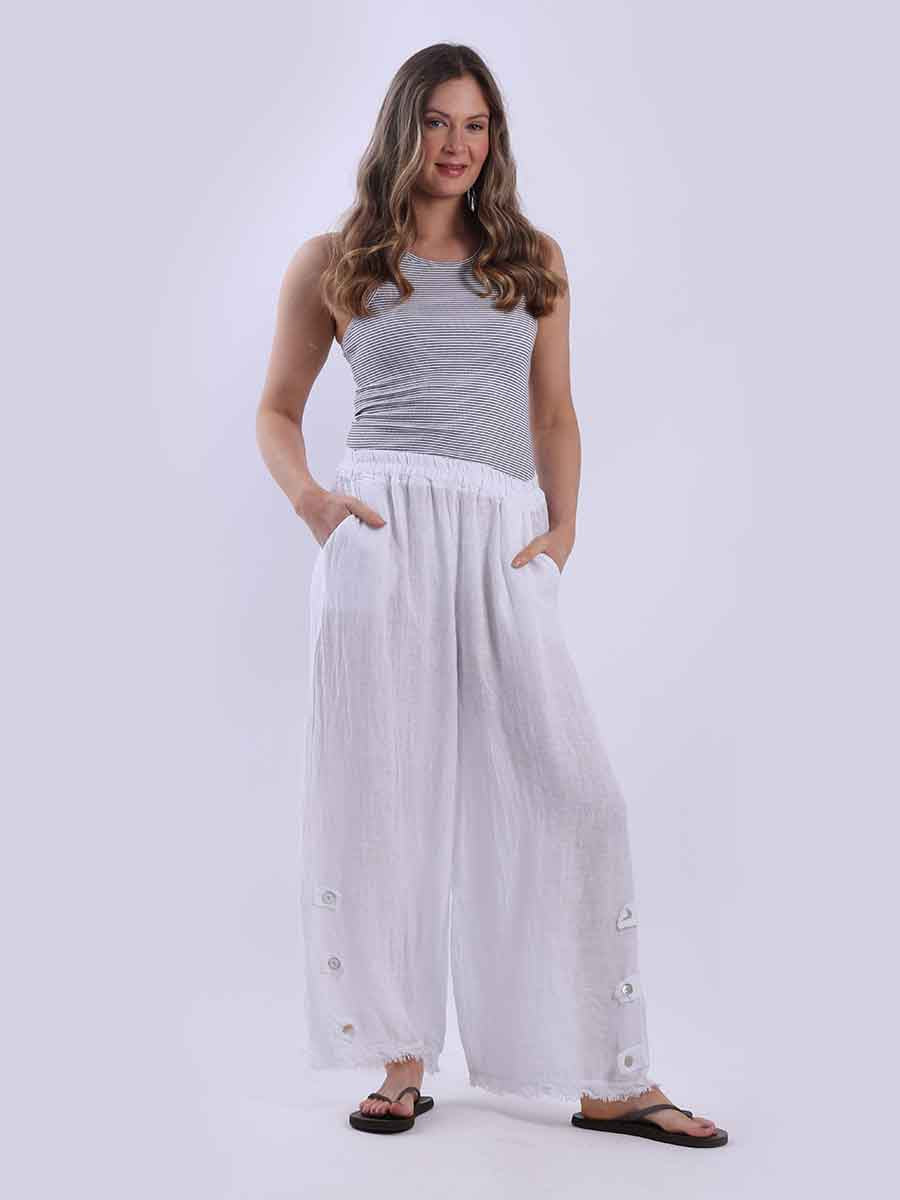 Wide Leg Linen Pant White