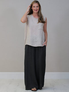 Linen Crop Vest Top Beige