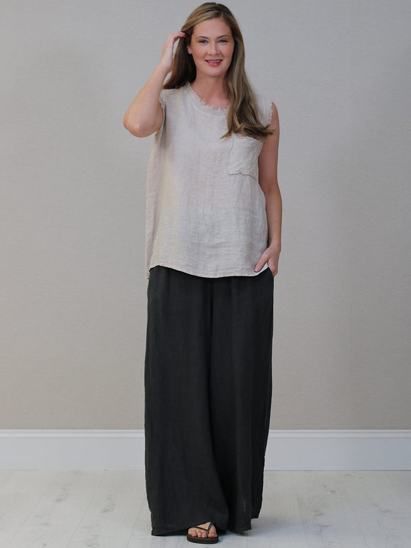 Linen Crop Vest Top Beige