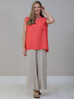 Linen Crop Vest Top Coral