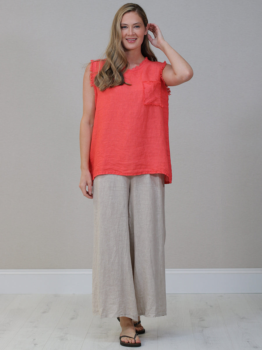 Linen Crop Vest Top Coral