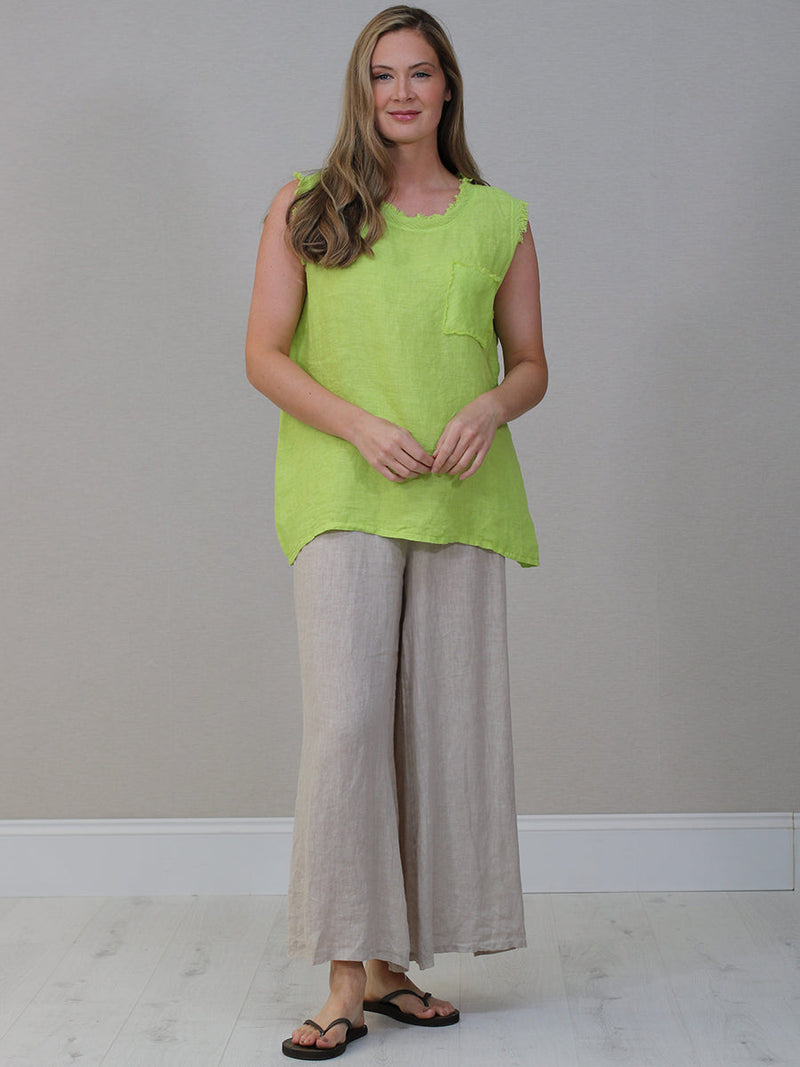 Linen Crop Vest Top Lime Green