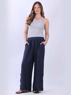 Wide Leg Linen Pant Navy