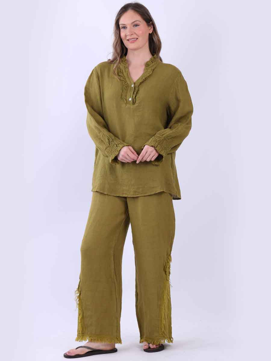 Linen Lagenlook Top Olive