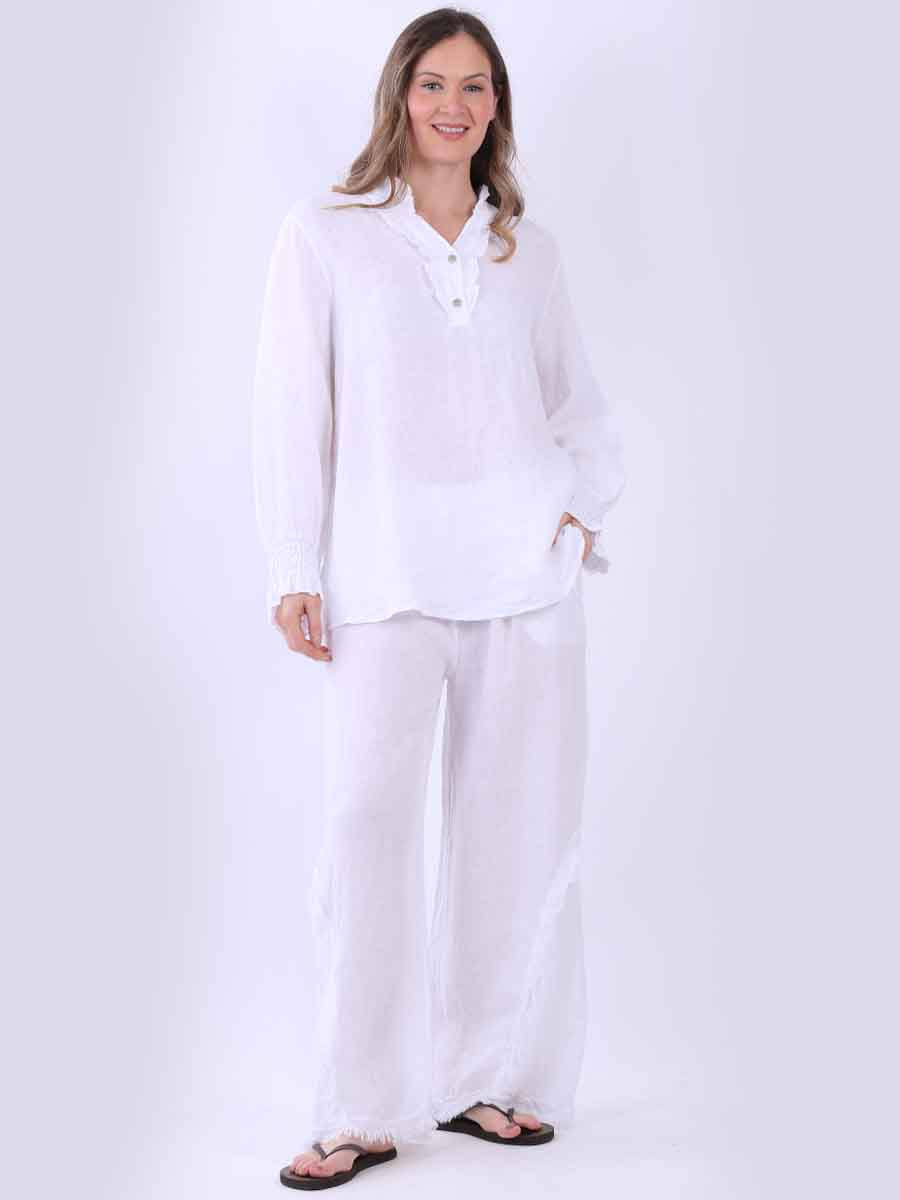 Linen Lagenlook Top White