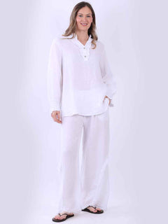 Linen Lagenlook Top White