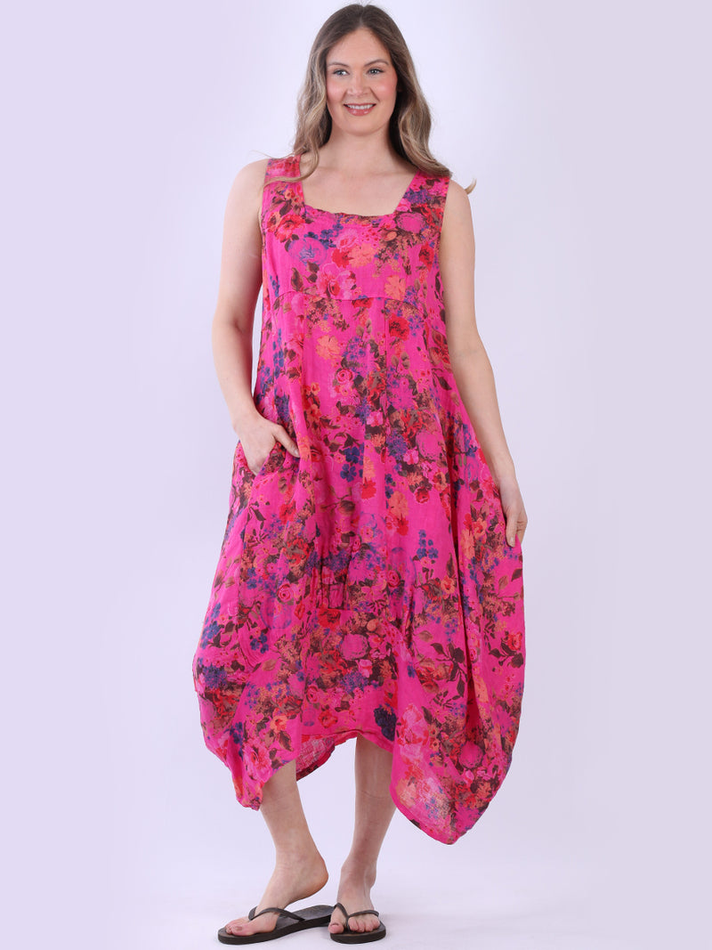 Floral Linen Dress Fuchsia