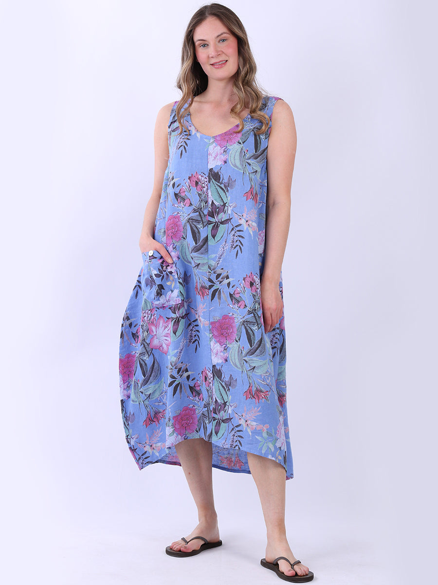 Floral Linen Dress Denim
