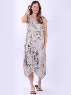 Sleeveless Linen Dress Beige