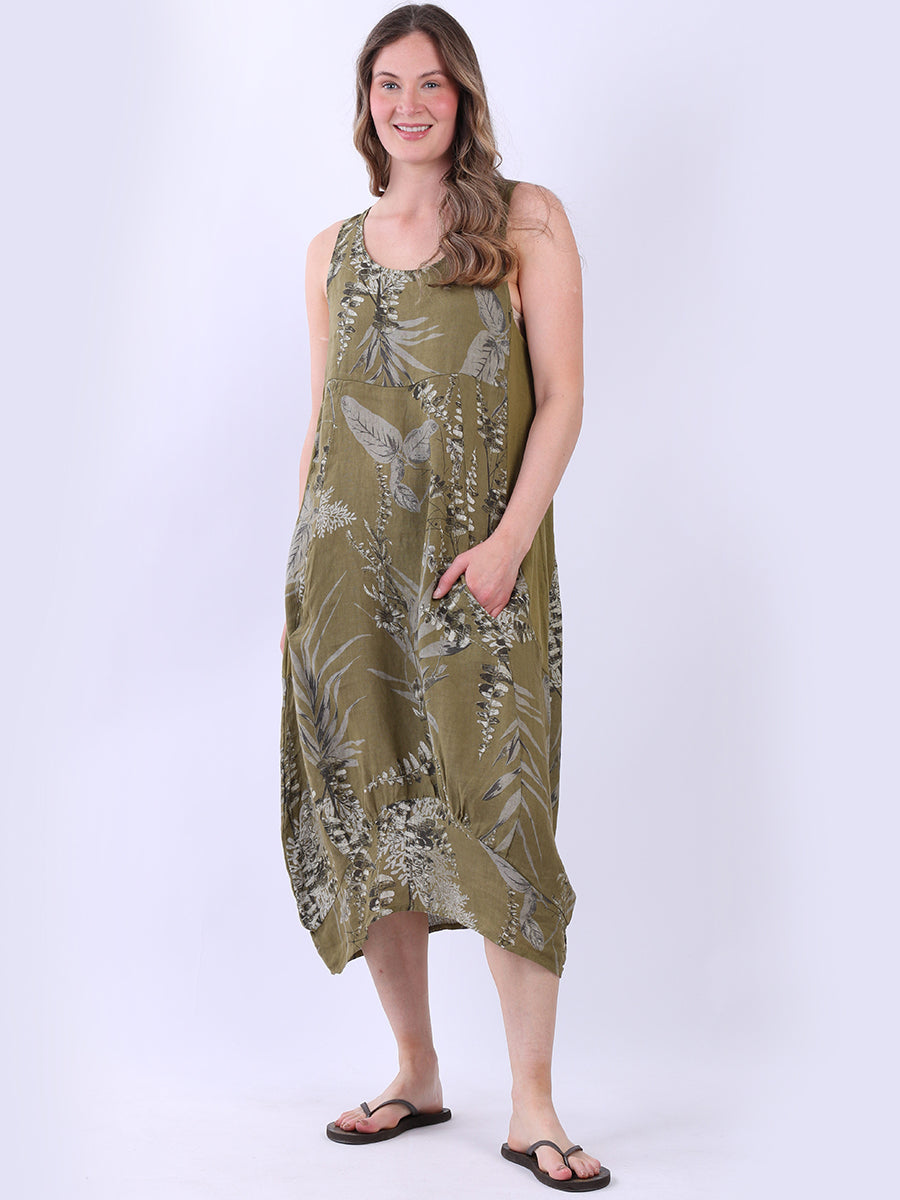 Sleeveless Linen Dress Olive