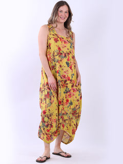 Floral Linen Dress Mustard