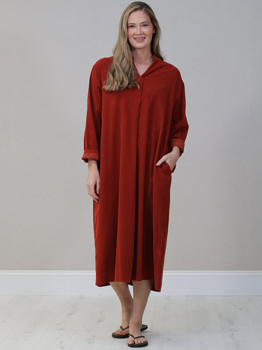 Cotton Corduroy Plus Size Dress Rust