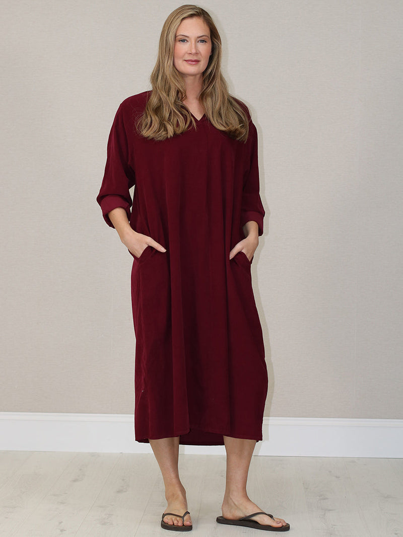 Cotton Corduroy Plus Size Dress Wine