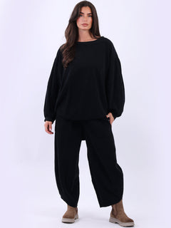 Cotton Corduroy Batwing Top Black