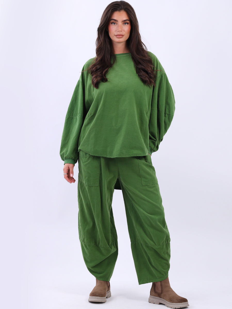 Cotton Corduroy Batwing Top Green
