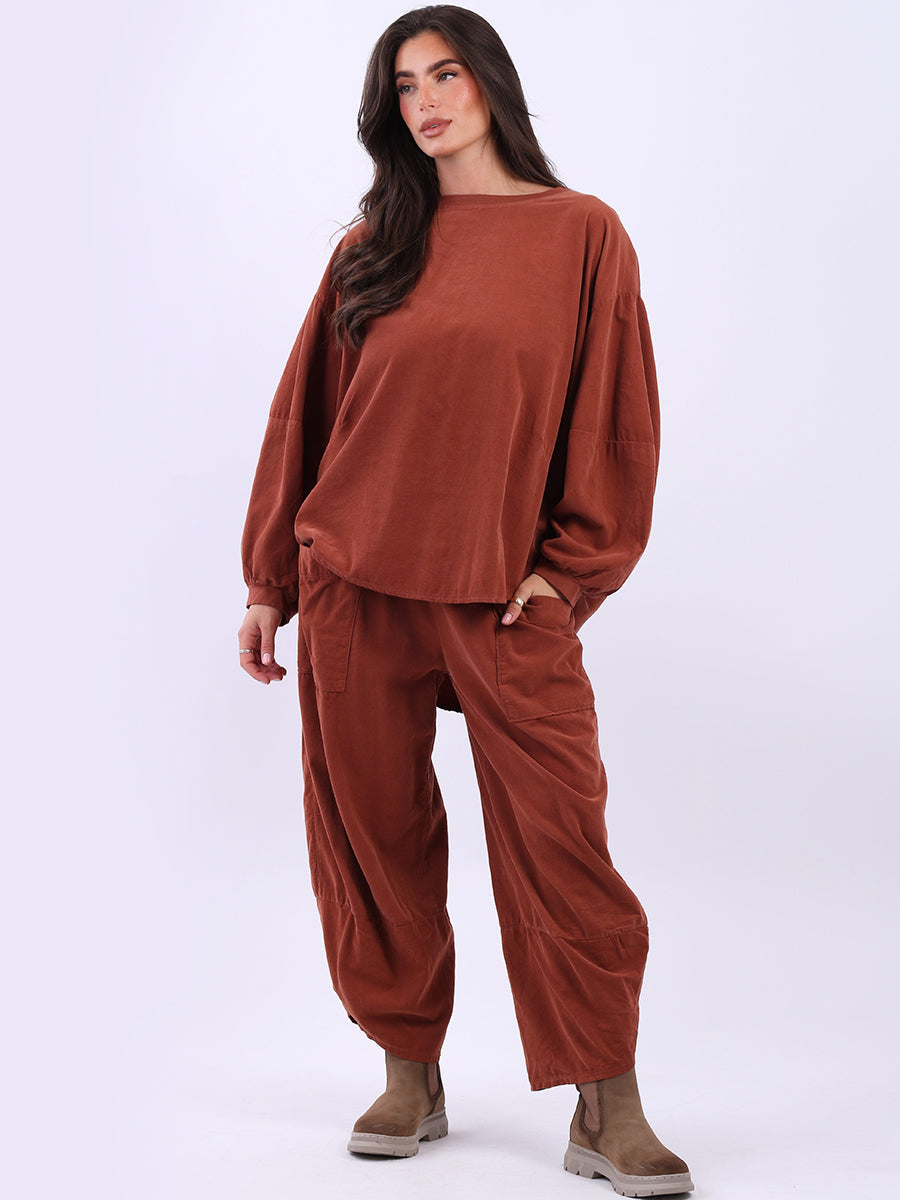Cotton Corduroy Batwing Top Rust