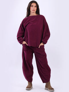 Cotton Corduroy Batwing Top Wine