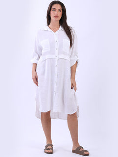 Women Linen Shirt Dress White