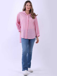 Stripy Cotton Shirt Fuchsia