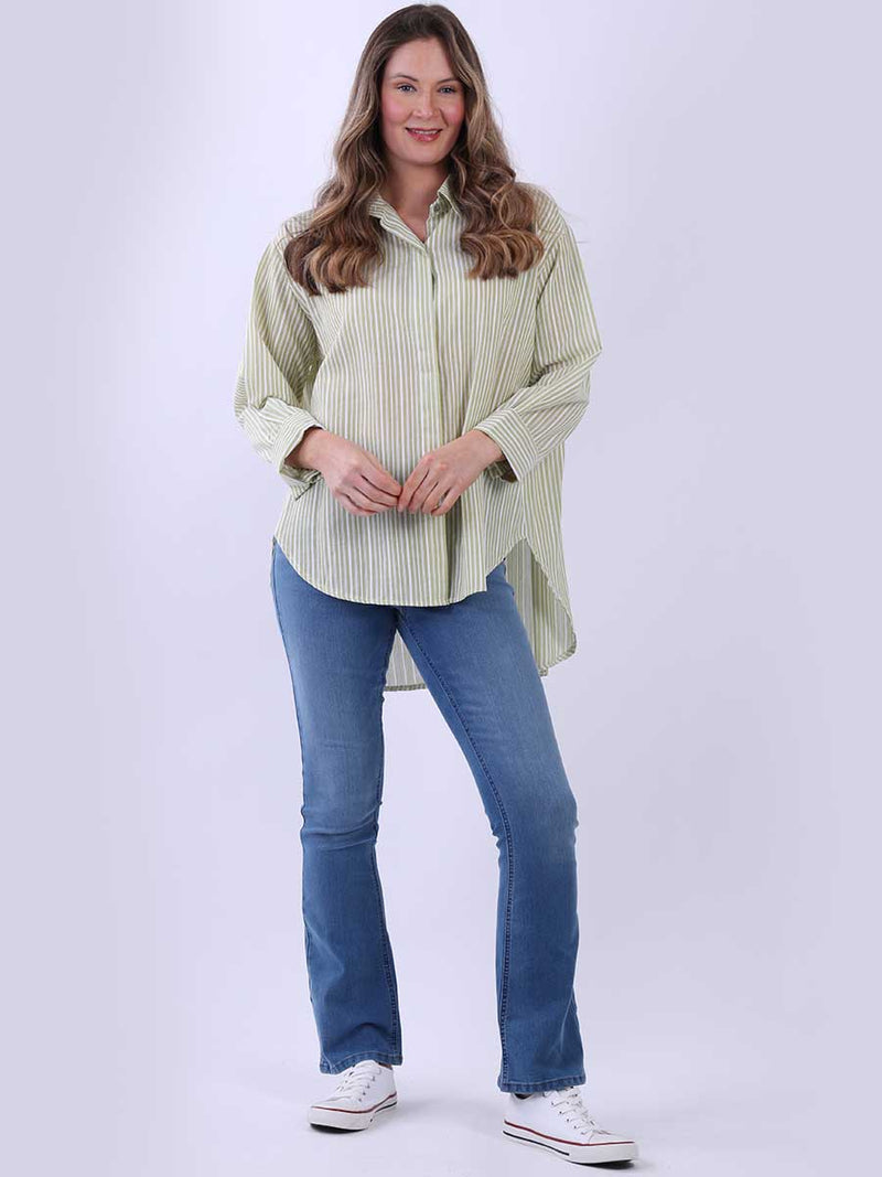 Stripy Cotton Shirt Lime Green