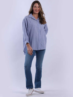 Stripy Cotton Shirt Navy