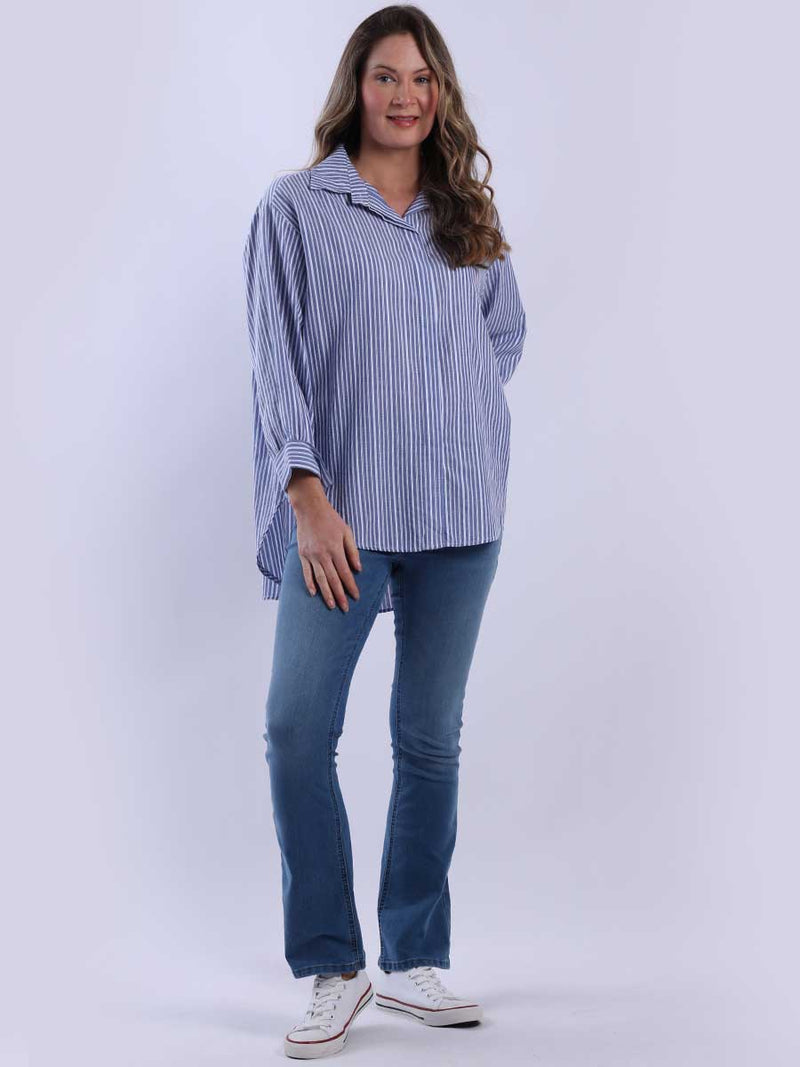 Stripy Cotton Shirt Navy