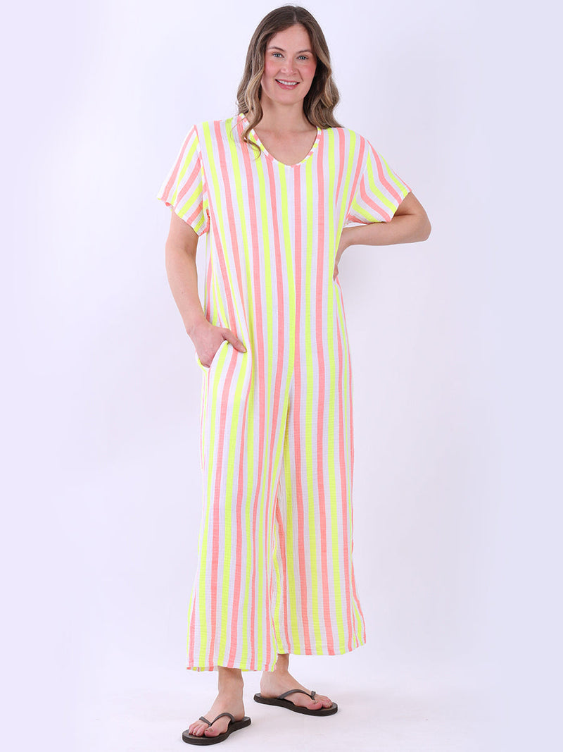 Cotton Stripy Jumpsuit Coral