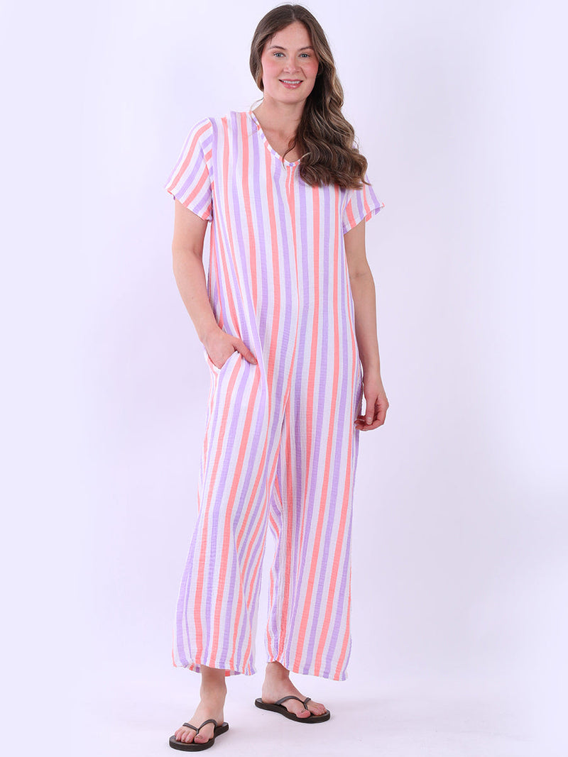 Cotton Stripy Jumpsuit Lilac