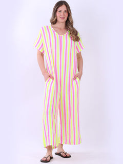Cotton Stripy Jumpsuit Yellow