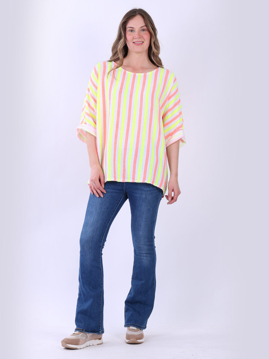 Cotton Stripy Top Coral
