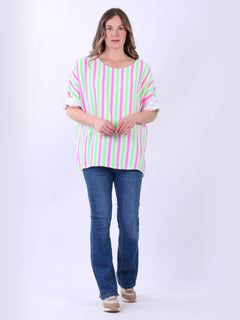 Cotton Stripy Top Fuchsia