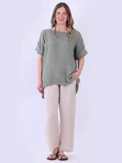 Solid Linen Baggy Top Khaki