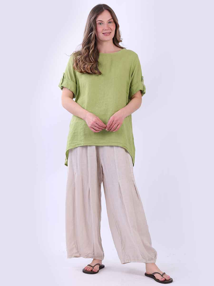 Solid Linen Baggy Top Lime Green