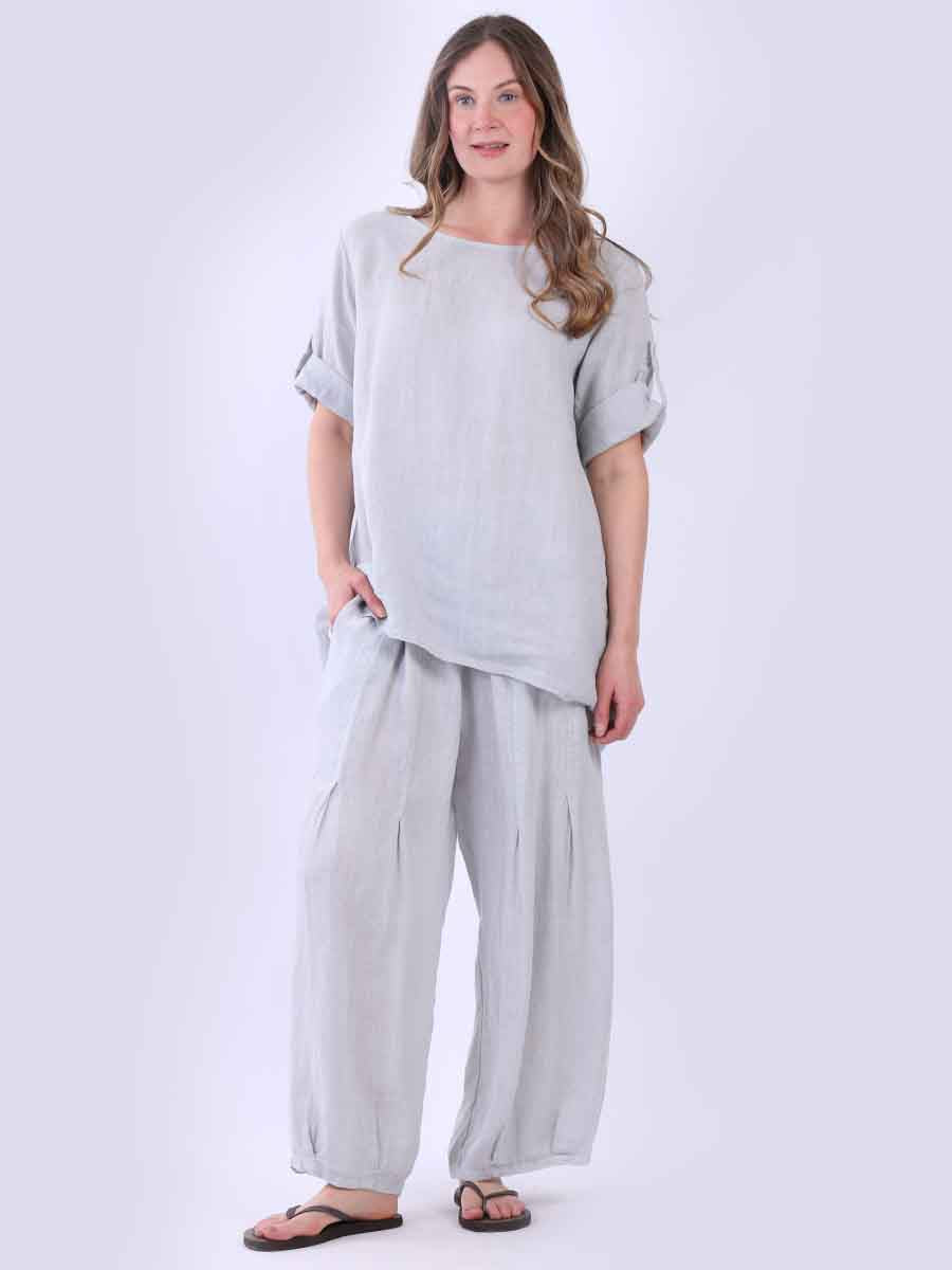 Solid Linen Baggy Top Silver