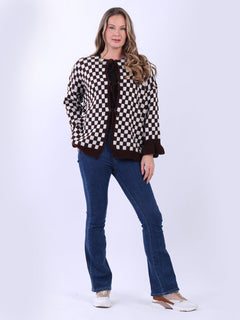 Gingham Wool Knit Cardigan Chocolate