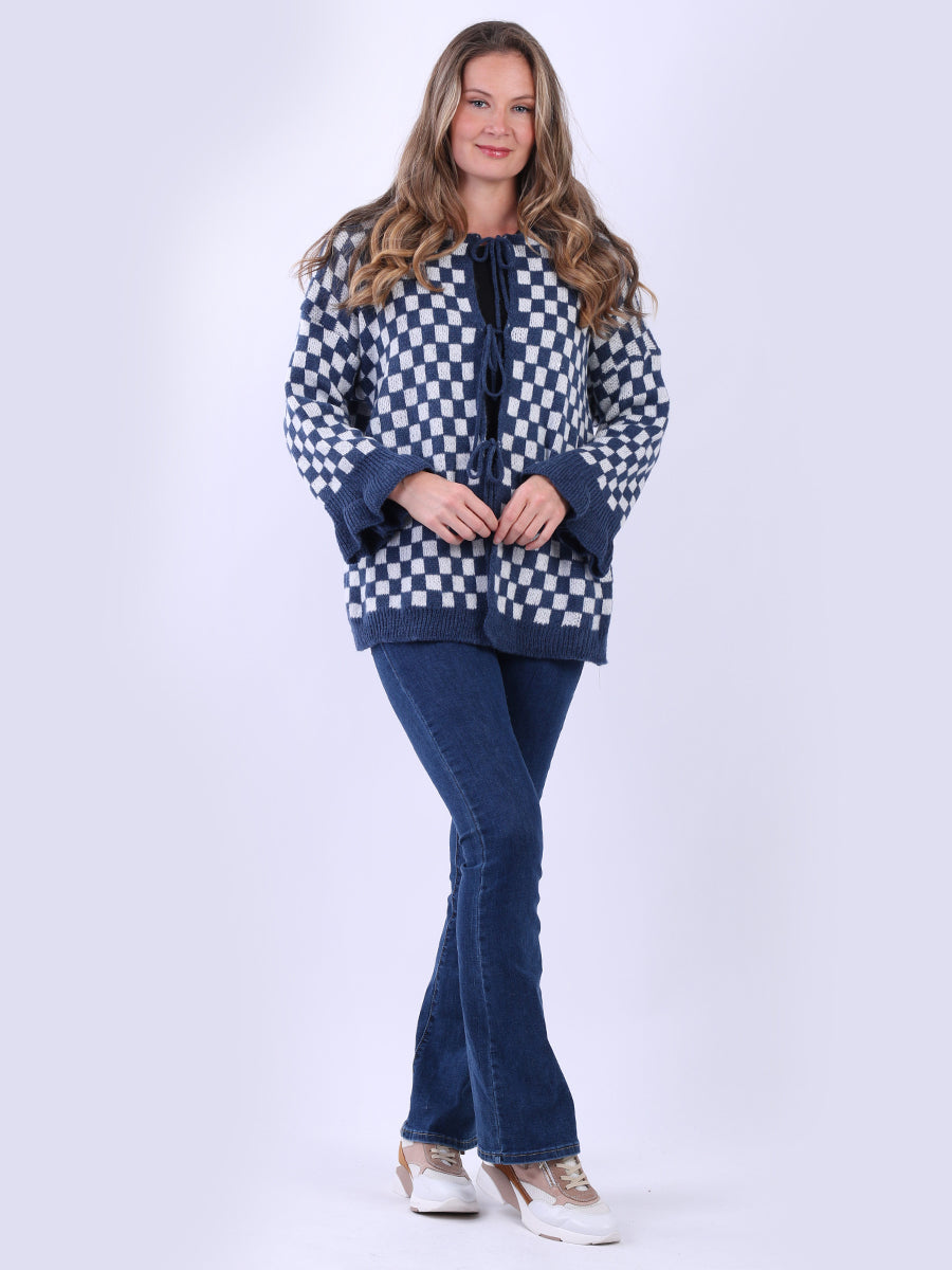 Gingham Wool Knit Cardigan Denim