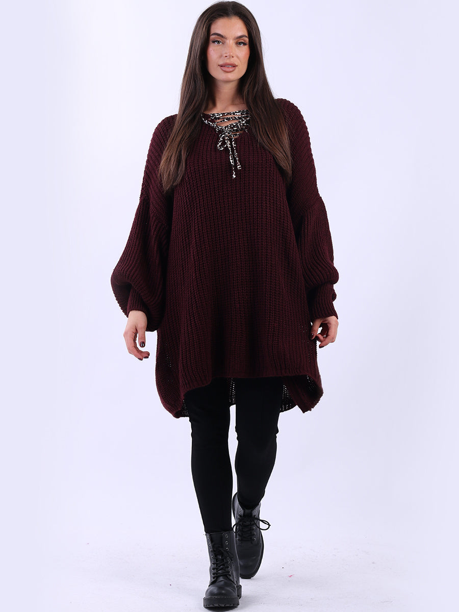 Oversized Knitted Jumper Wine