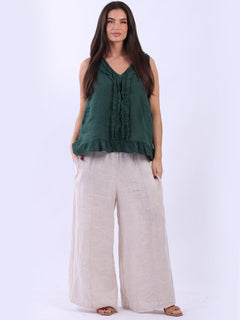 Linen Crop Tank Top Bottle Green