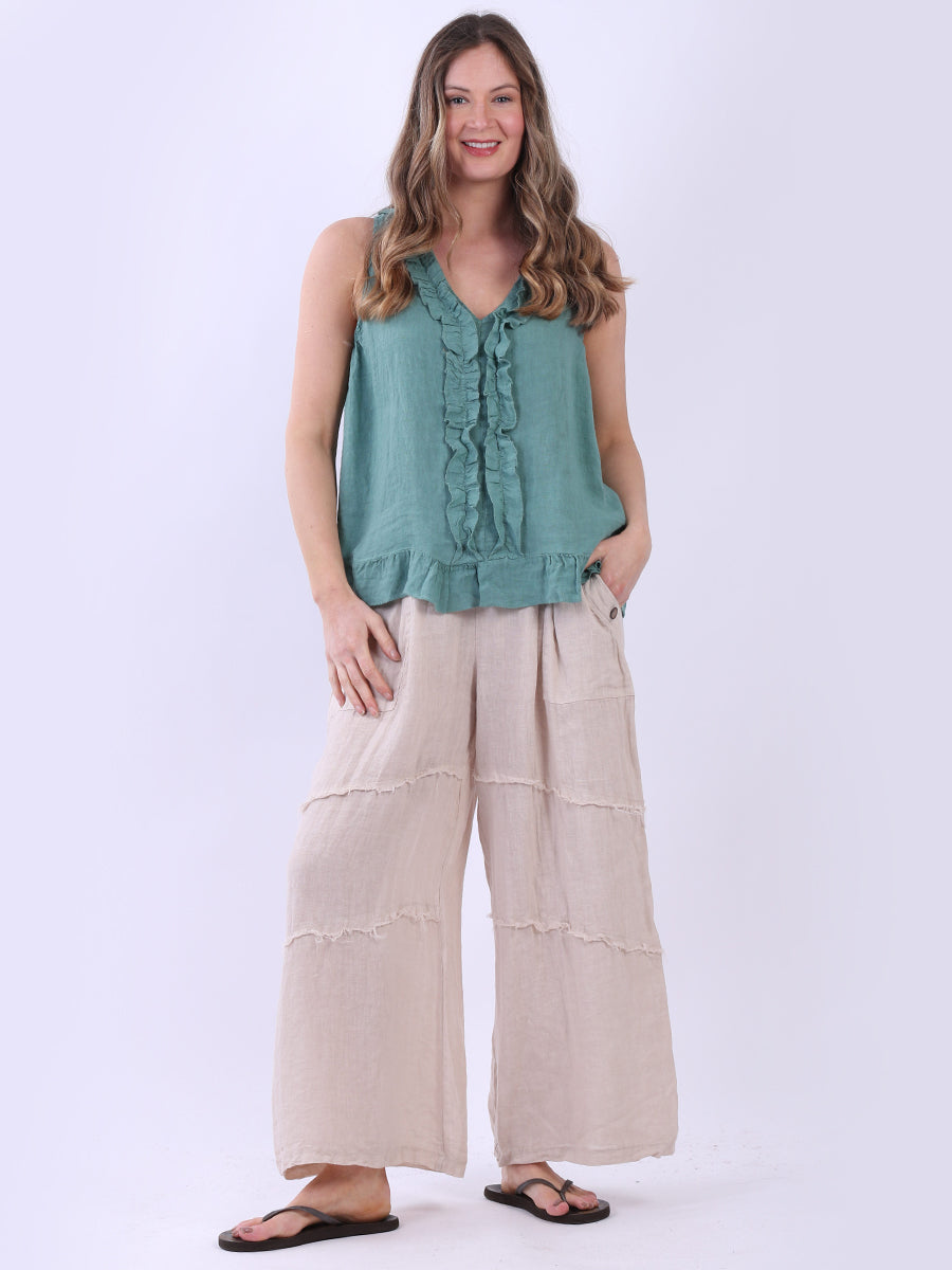 Linen Crop Tank Top Ocean Blue