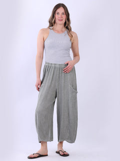 Vintage Wash Linen Culottes Khaki