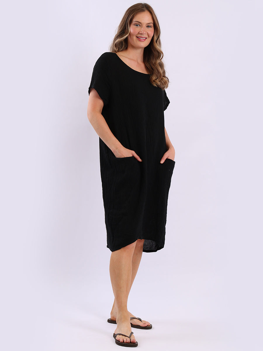 Vintage Wash Linen Dress Black