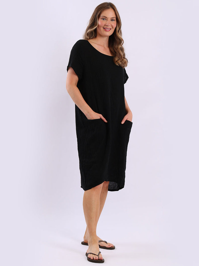 Vintage Wash Linen Dress Black
