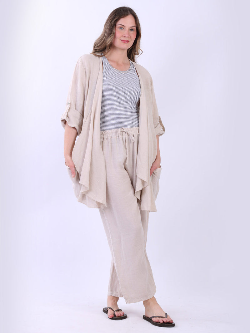 Waterfall Linen Cardigan Beige