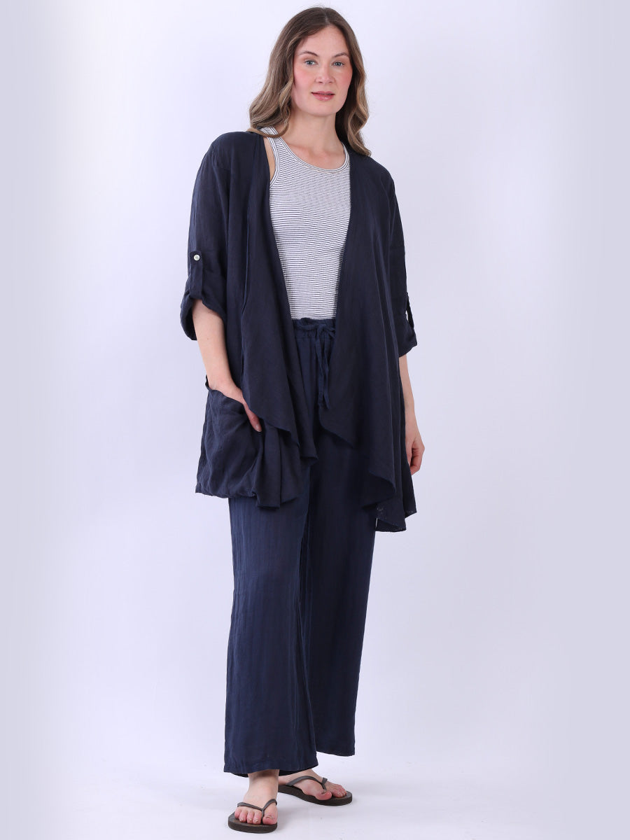 Waterfall Linen Cardigan Navy