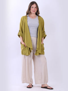 Waterfall Linen Cardigan Olive