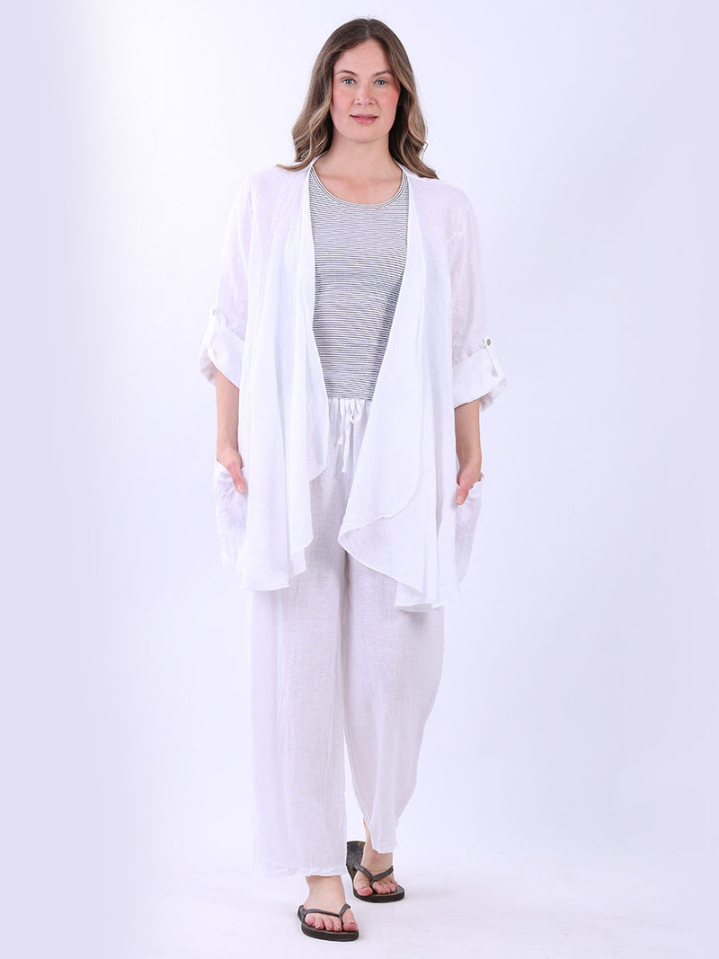 Waterfall Linen Cardigan White