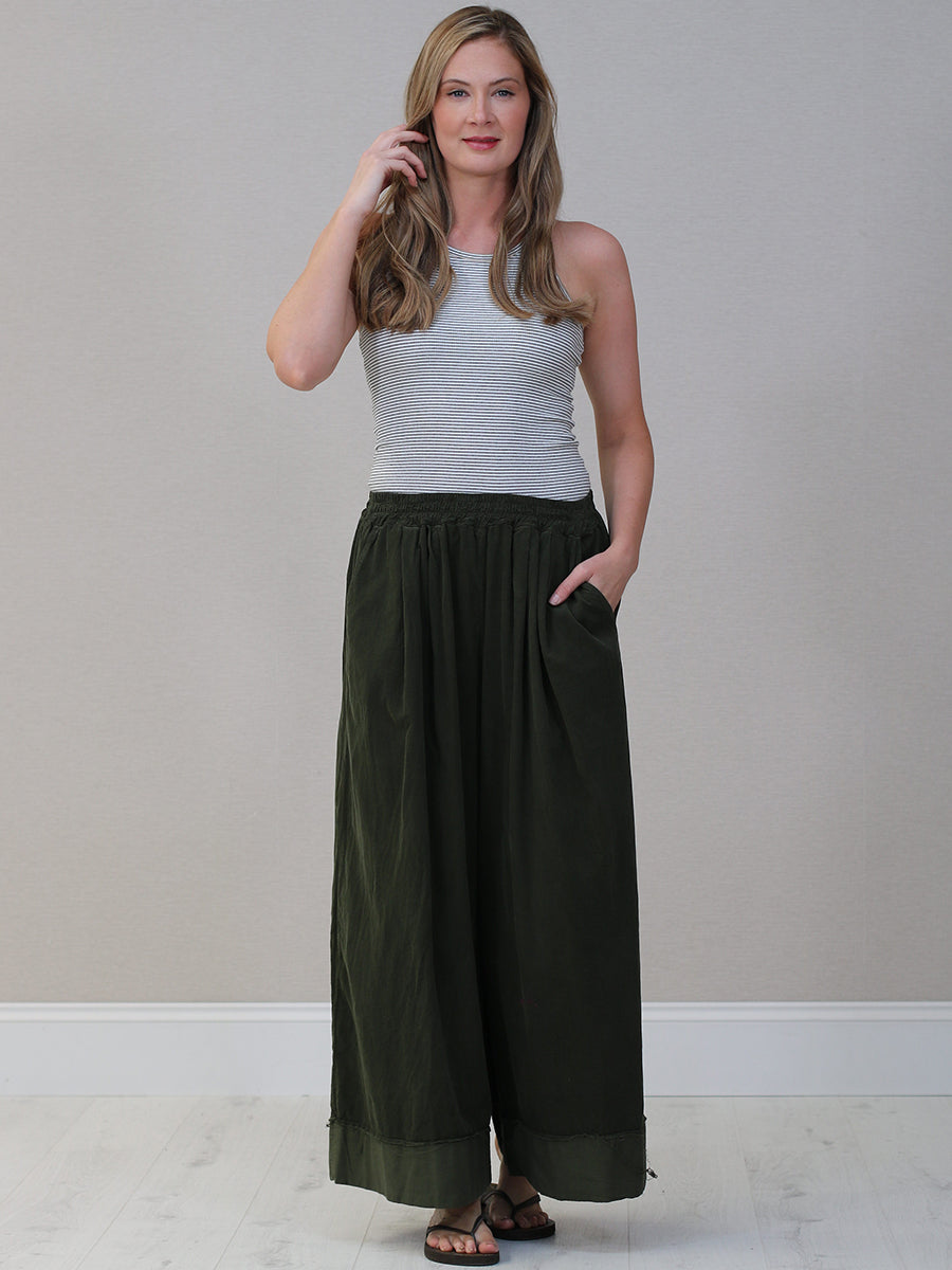 Cotton Corduroy Palazzo Khaki